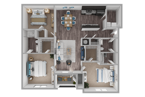 Floor plan for 3 beds, 2 baths, 1622 sqft